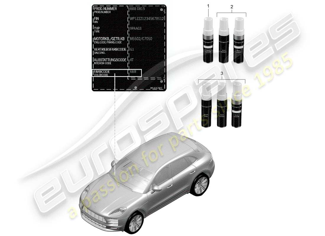 porsche macan (2020) paint touch-up stick part diagram