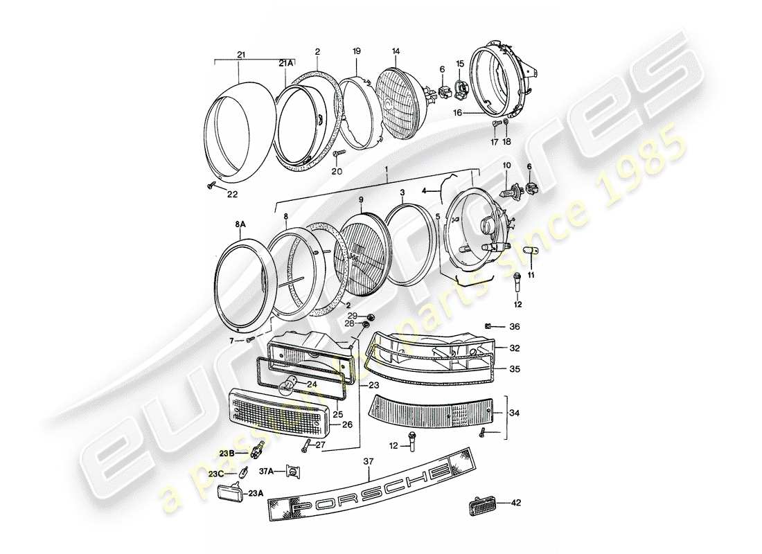 porsche 911 (1986) headlamp - lighting part diagram