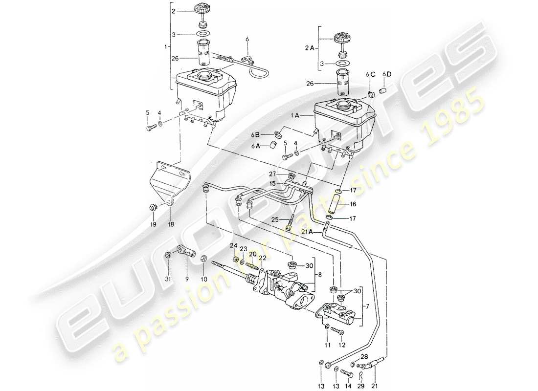 porsche 964 (1989) reservoir for - brake fluid - brake master cylinder - brake booster - - see technical information - gr.4 nr16/95 part diagram