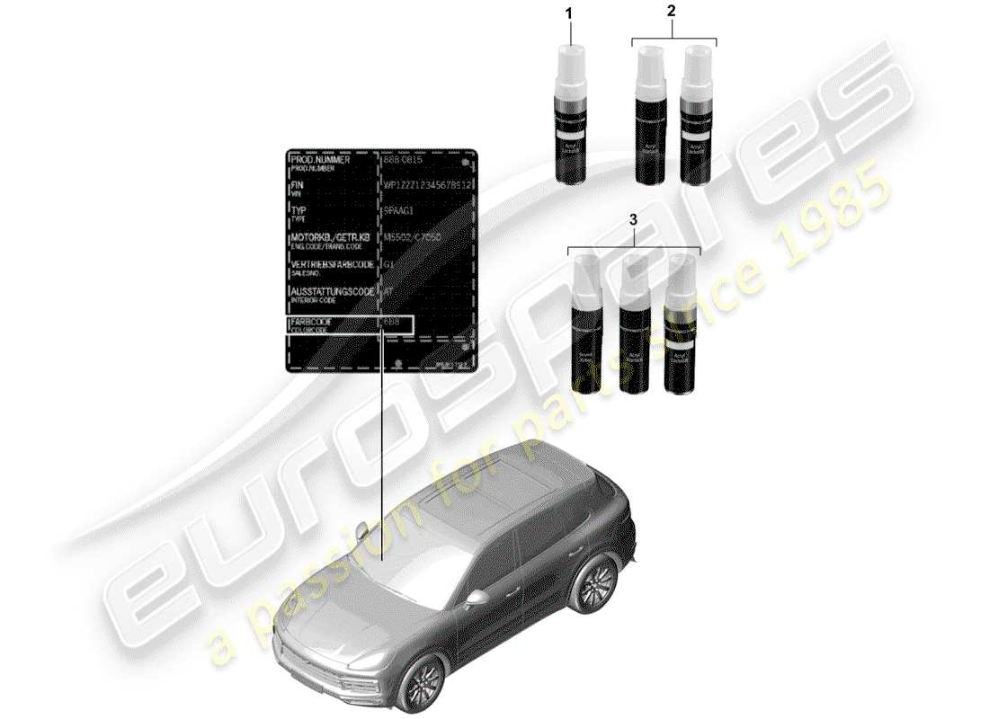 porsche cayenne e3 (2019) paint touch-up stick part diagram