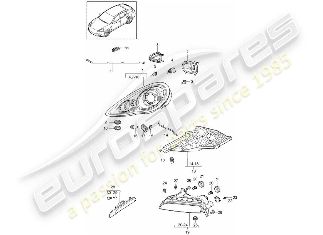 porsche panamera 970 (2015) headlamp part diagram