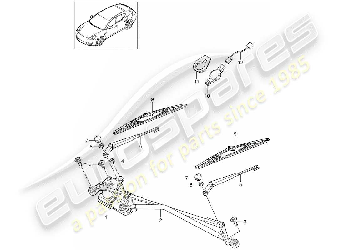 porsche panamera 970 (2016) windshield wiper system compl. part diagram