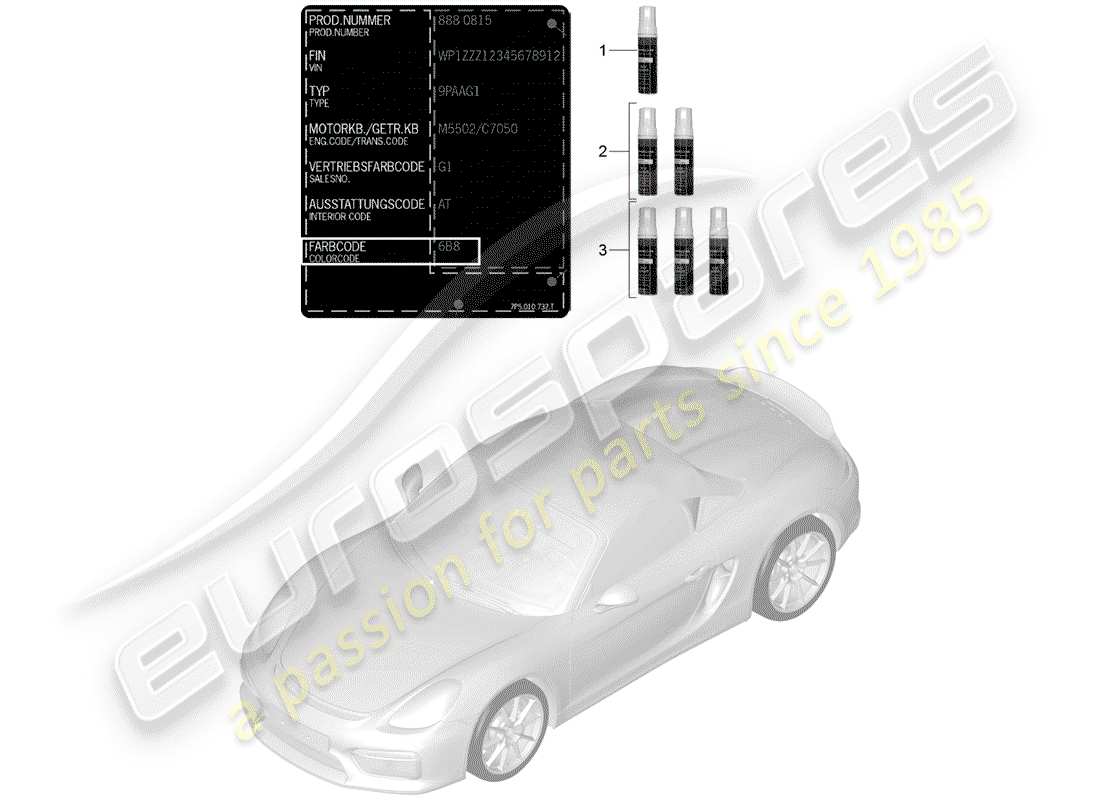 porsche boxster spyder (2016) paint touch-up stick part diagram