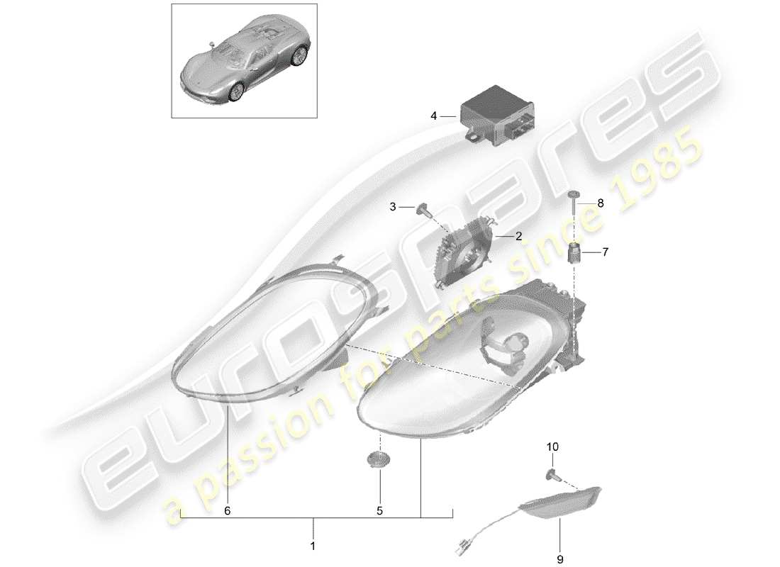 porsche 918 spyder (2015) led headlight part diagram