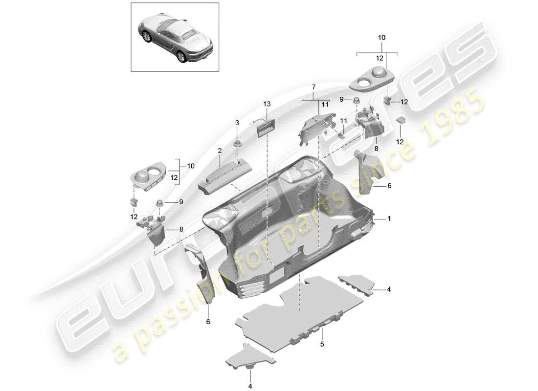 porsche 718 boxster (2019) boot lining part diagram