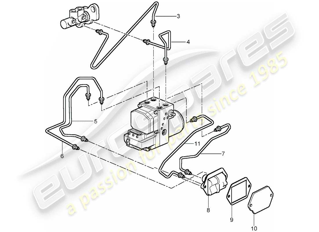 porsche 996 gt3 (2004) brake lines - front end part diagram