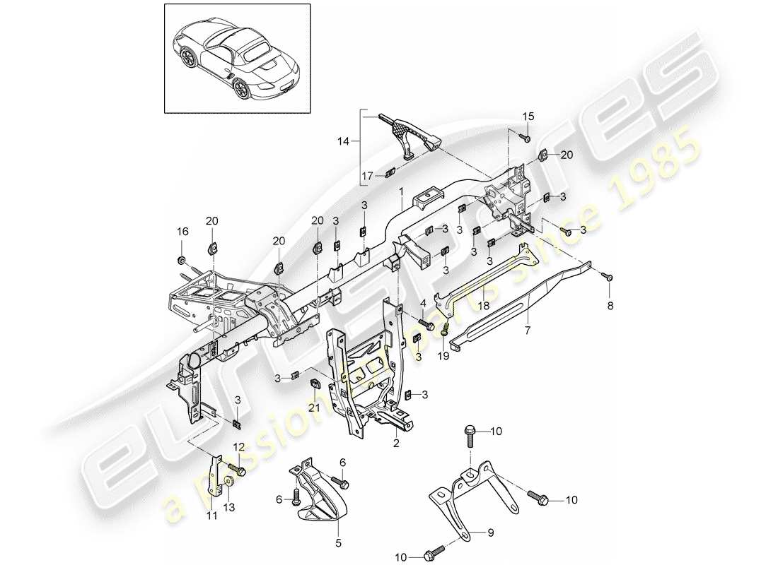 porsche boxster 987 (2009) retaining frame part diagram