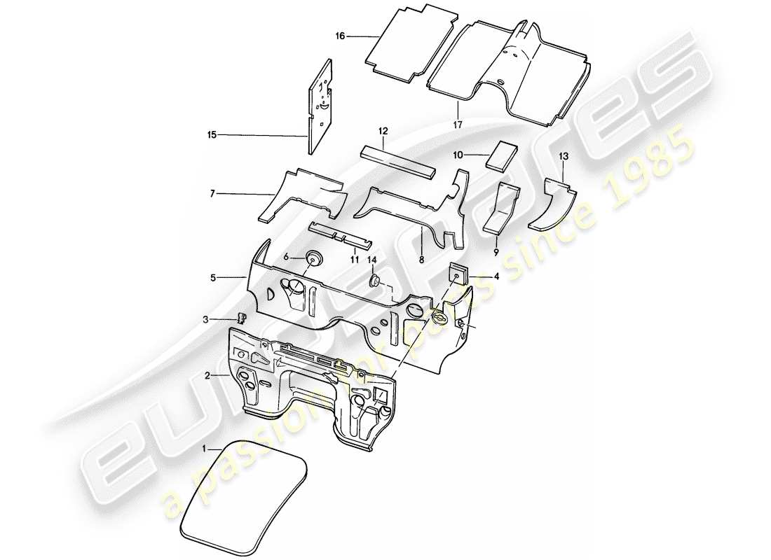 porsche 928 (1978) body shell - sound proofing 1 part diagram