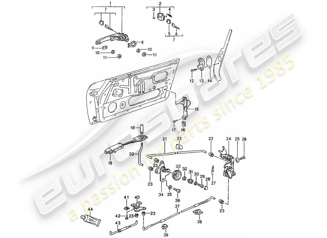 porsche 964 (1993) door latch part diagram