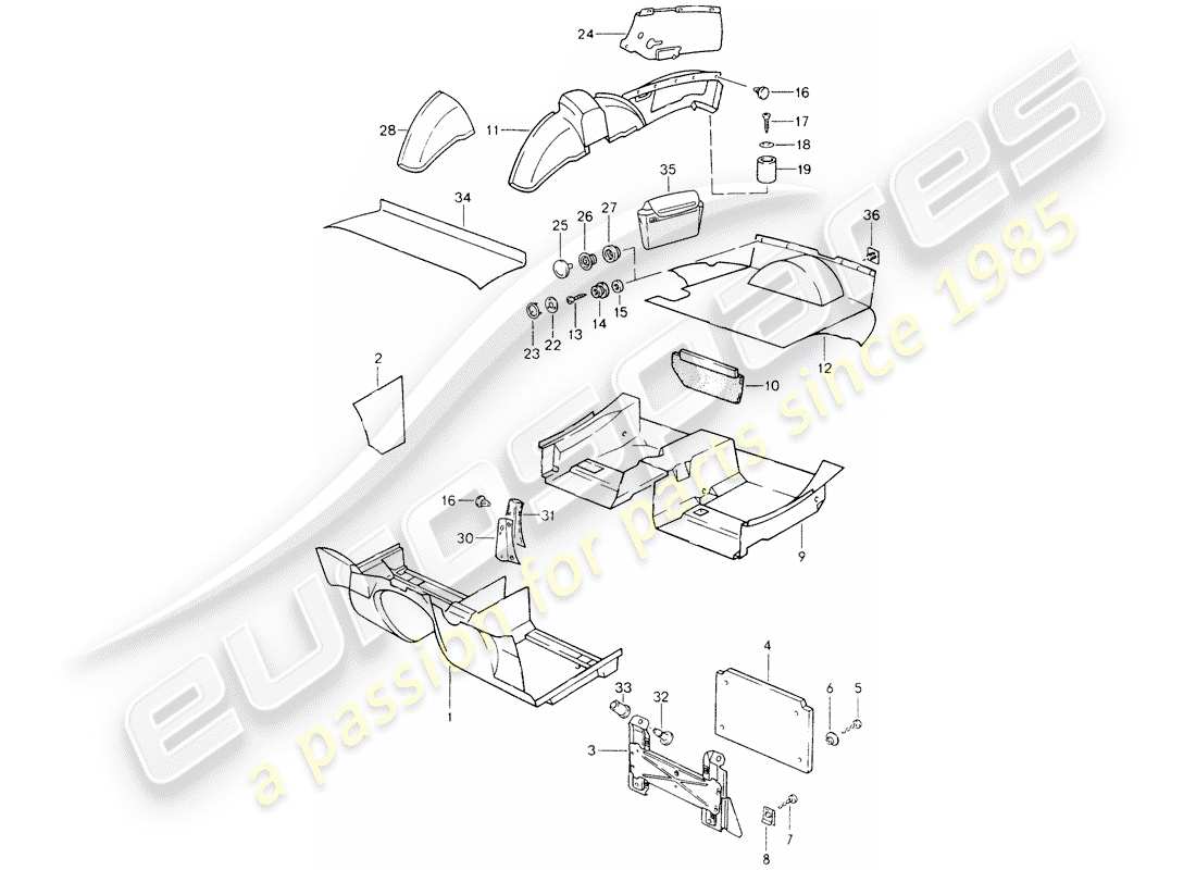 porsche 968 (1992) trims part diagram