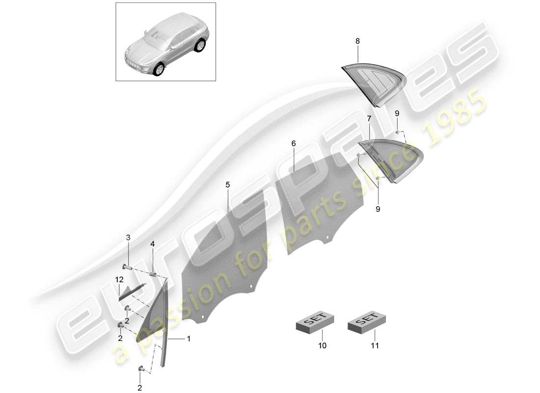 porsche macan (2016) side window part diagram