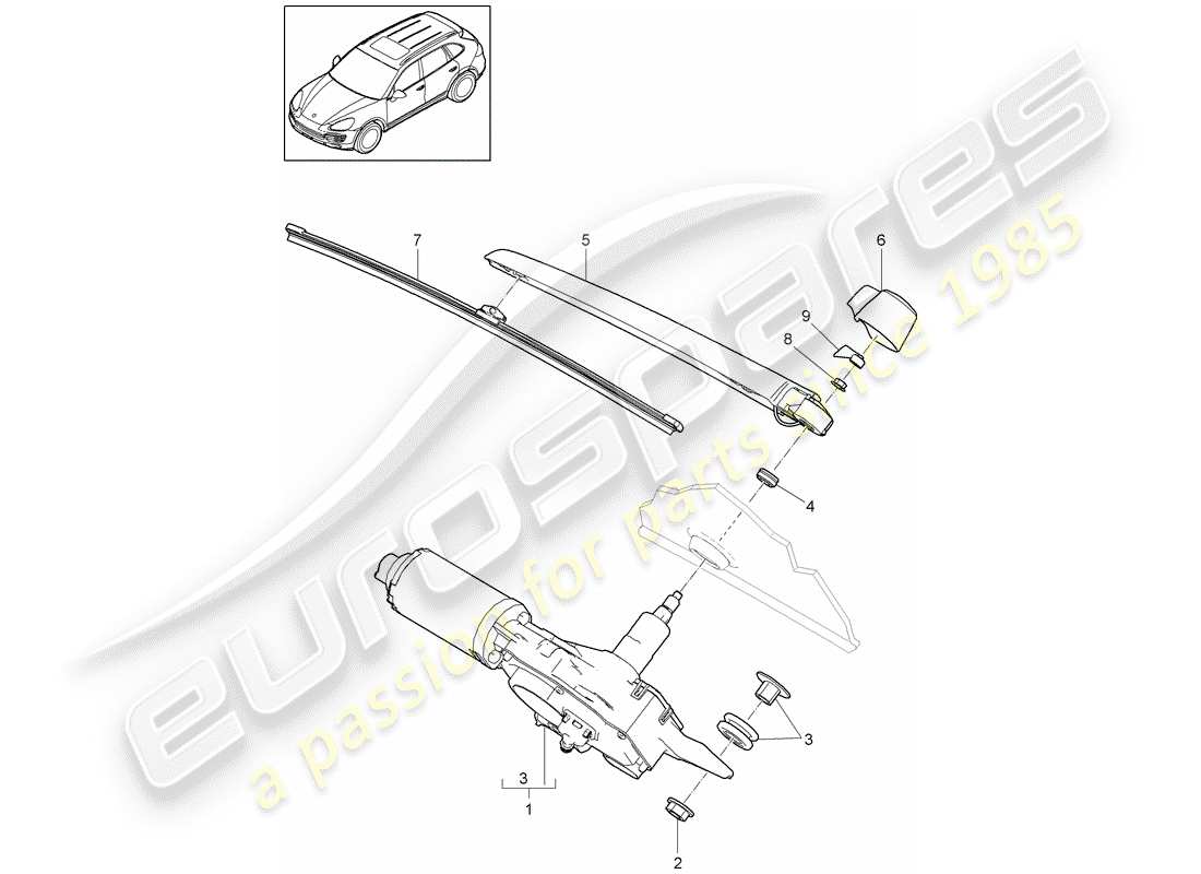 porsche cayenne e2 (2015) rear window wiper part diagram