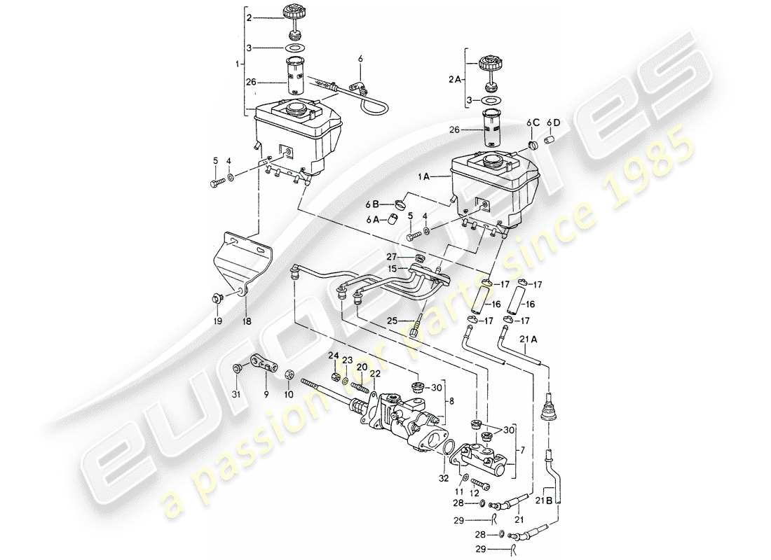 porsche 993 (1994) reservoir for - brake fluid - brake master cylinder - brake booster - - - see technical information - gr.4 nr16/95 part diagram