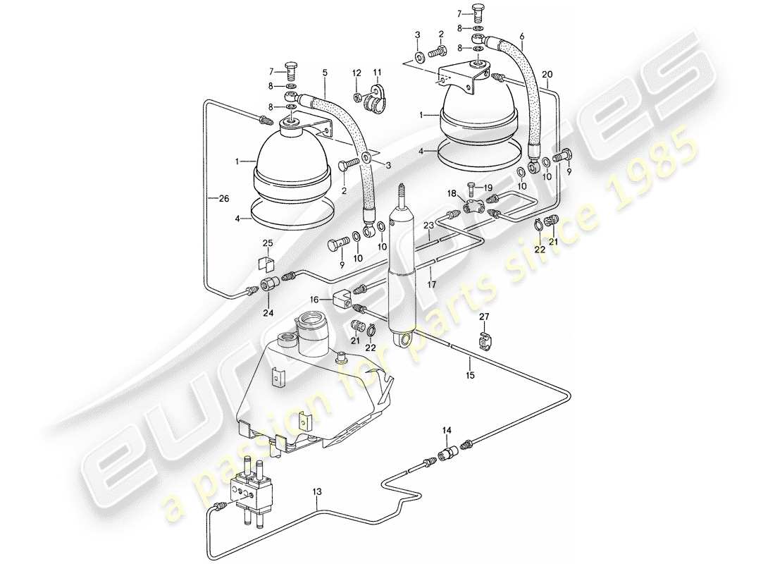 porsche 959 (1987) self levelling system - lines part diagram