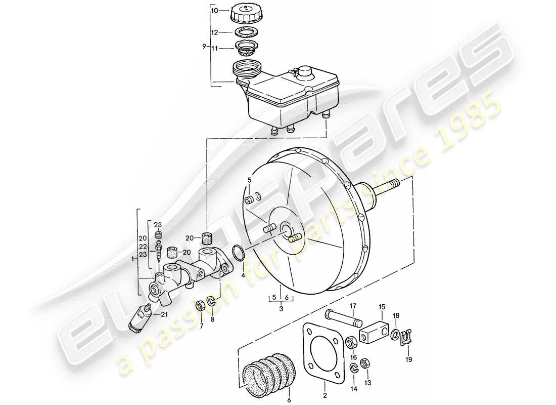 porsche 928 (1987) brake master cylinder - brake booster part diagram