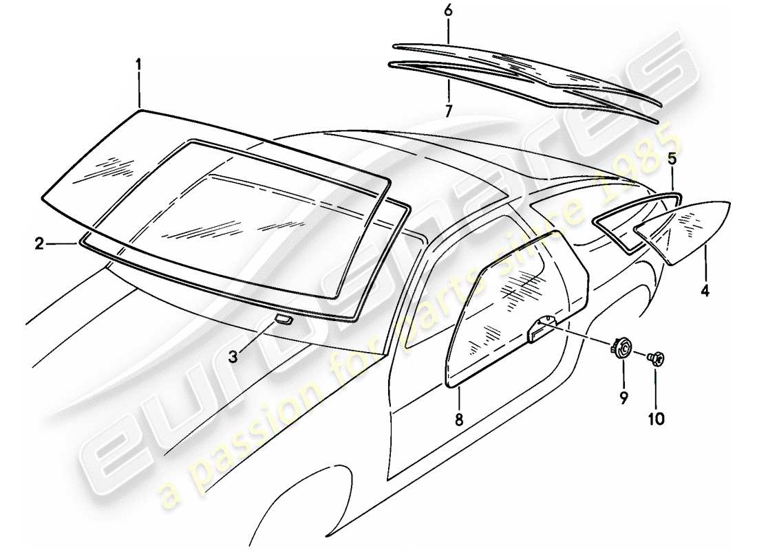 porsche 928 (1978) window glasses part diagram