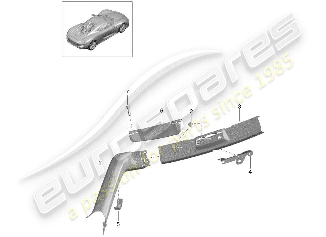 porsche 918 spyder (2015) sun vizors part diagram