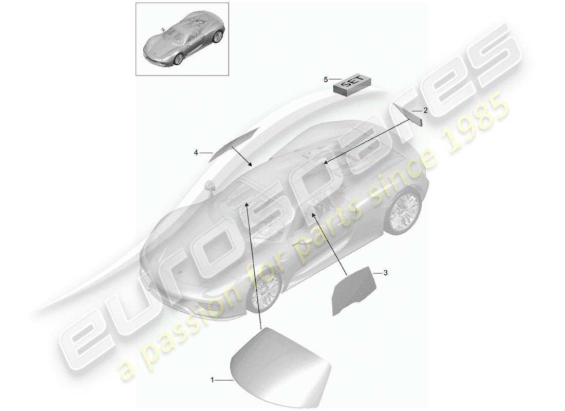 porsche 918 spyder (2015) window glazing part diagram