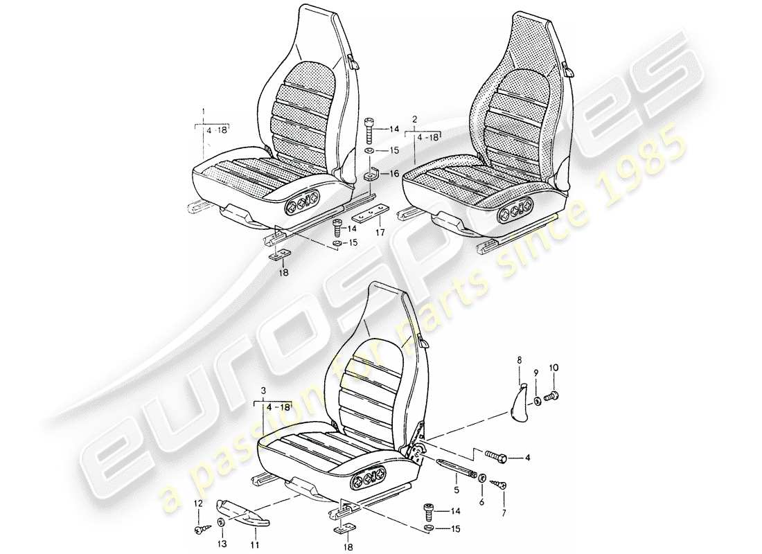 porsche 964 (1989) seat - complete part diagram