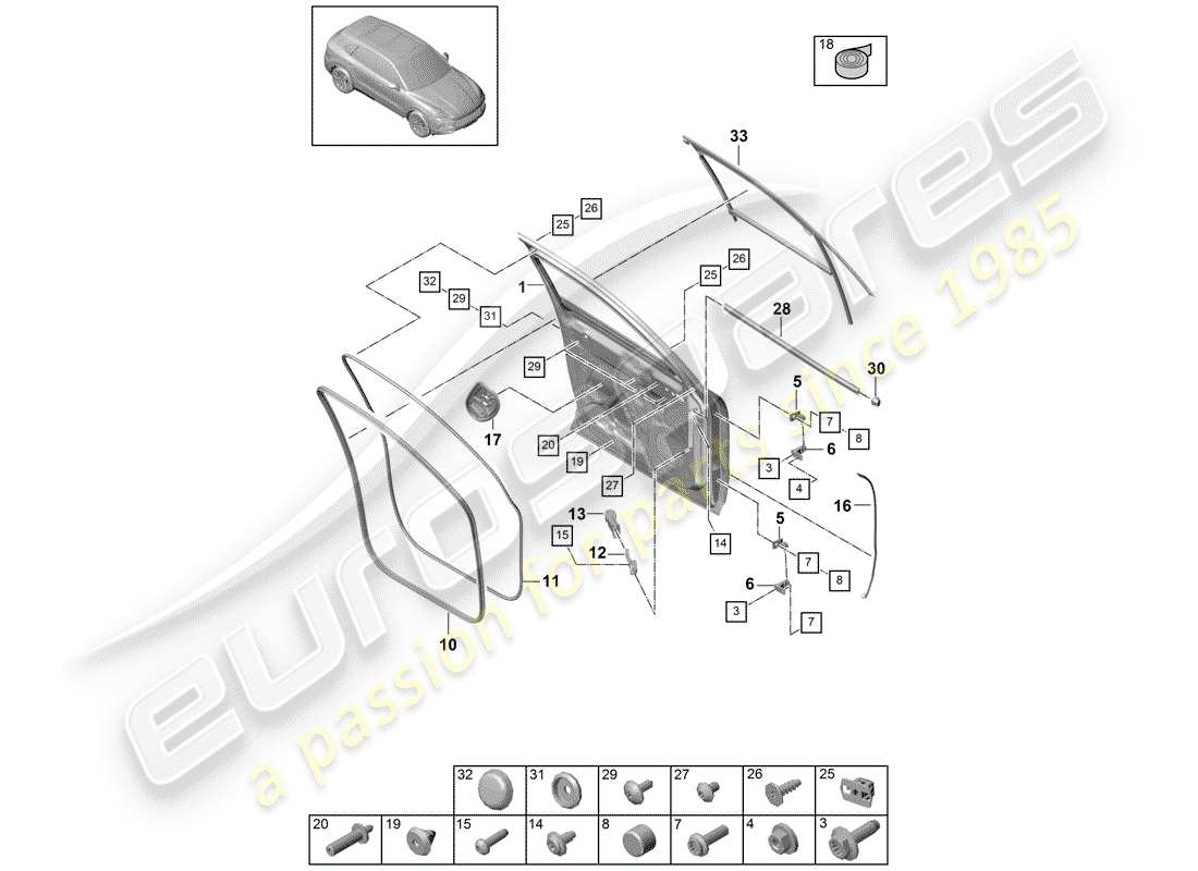 porsche cayenne e3 (2020) door shell part diagram