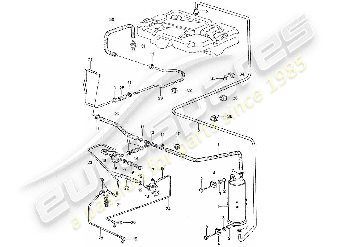 porsche 944 (1990) evaporative emission canister part diagram