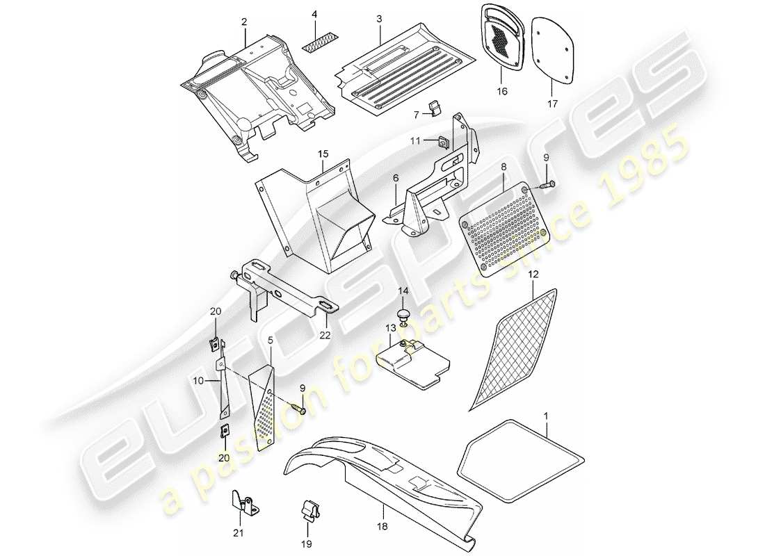 porsche carrera gt (2005) footwell - floor cover part diagram