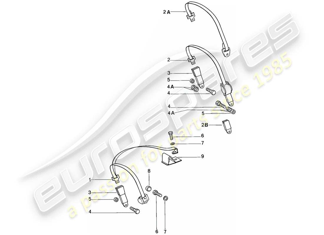 porsche 911 (1985) seat belt part diagram