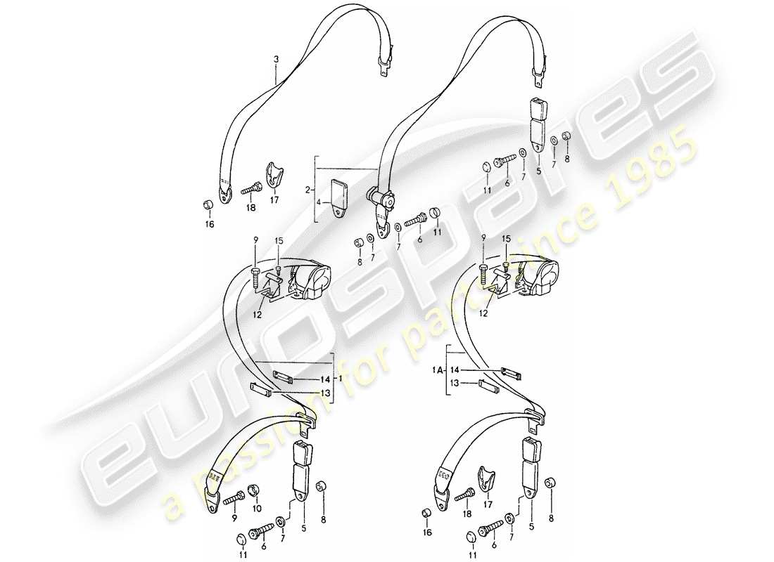 porsche 964 (1989) seat belt part diagram