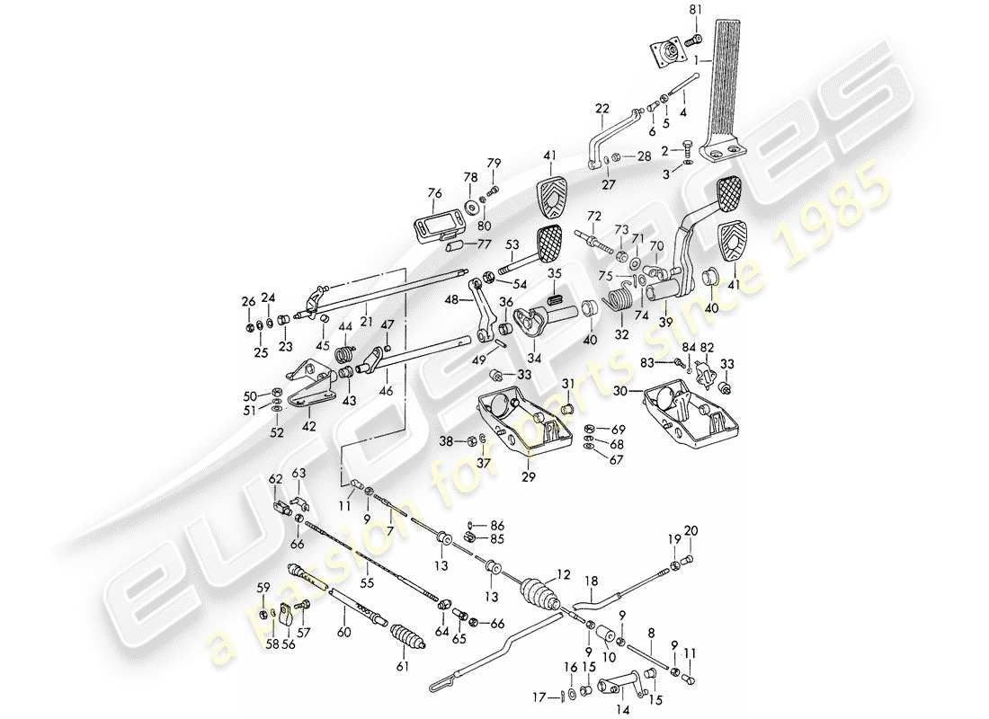 porsche 911/912 (1968) pedals - for vehicles with - manual gearbox part diagram