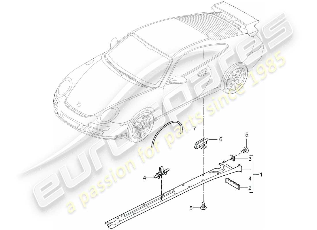 porsche 997 gt3 (2011) side member trim part diagram