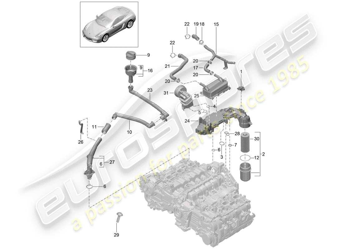 porsche cayman 981 (2015) engine lubrication part diagram