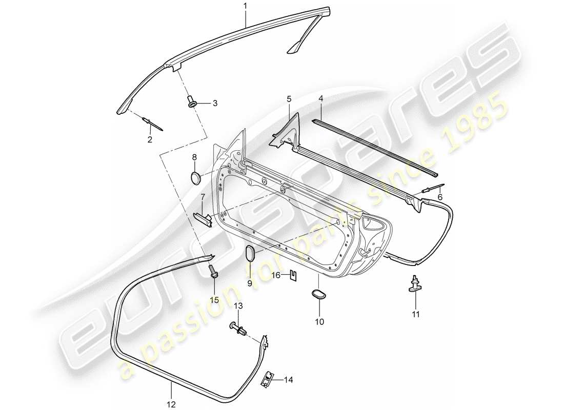 porsche boxster 987 (2006) door seal part diagram