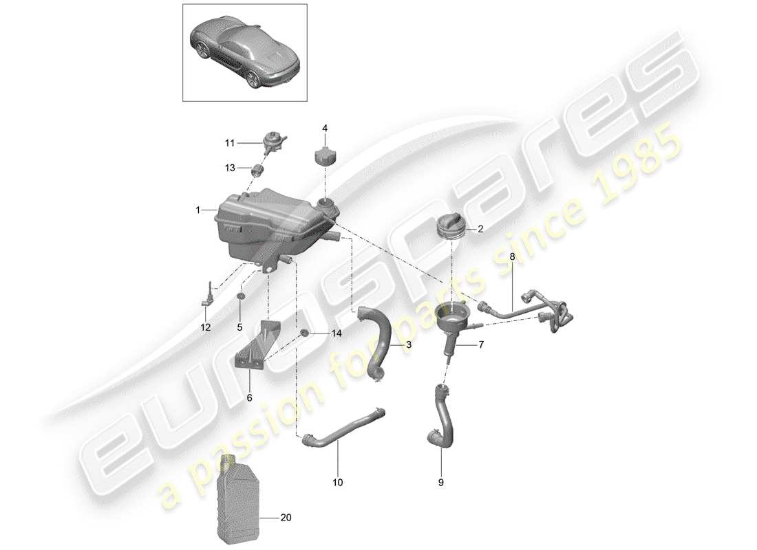 porsche boxster 981 (2014) water cooling 3 part diagram