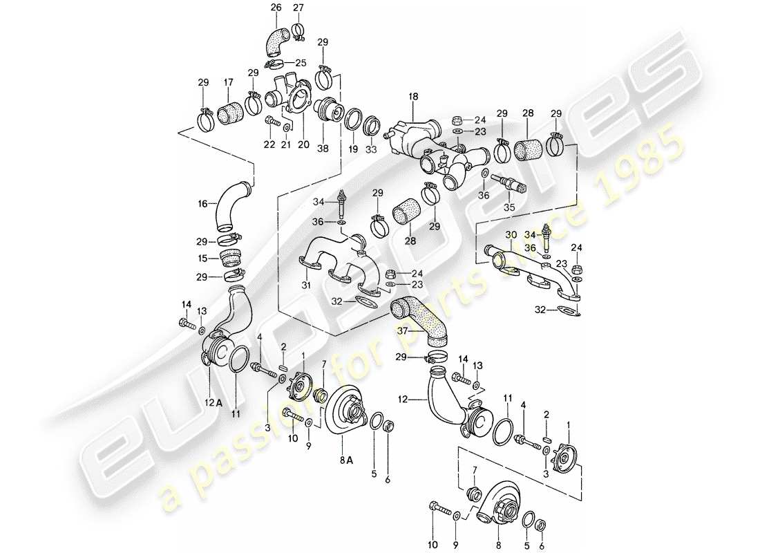 porsche 959 (1987) water cooling 3 part diagram