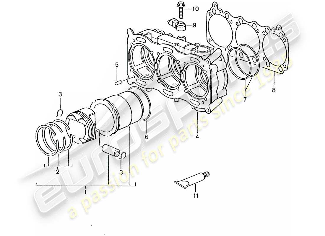 porsche 996 gt3 (2005) cylinder with pistons part diagram