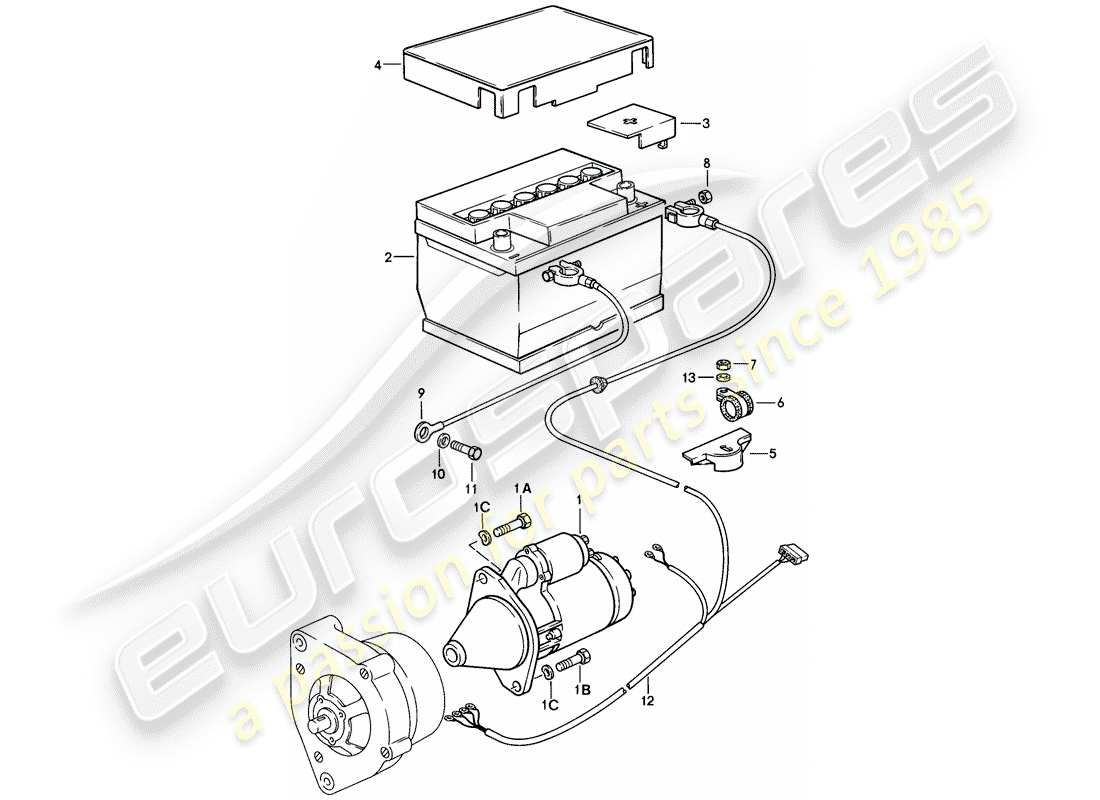 porsche 944 (1983) starter - battery - wiring harnesses part diagram