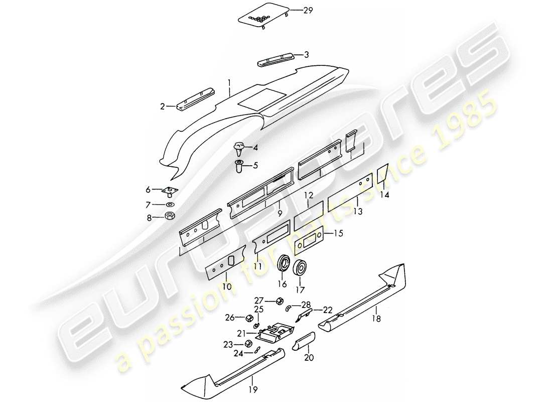 porsche 911/912 (1965) dash panel trim - ashtray - trim cover - d - mj 1969>> part diagram