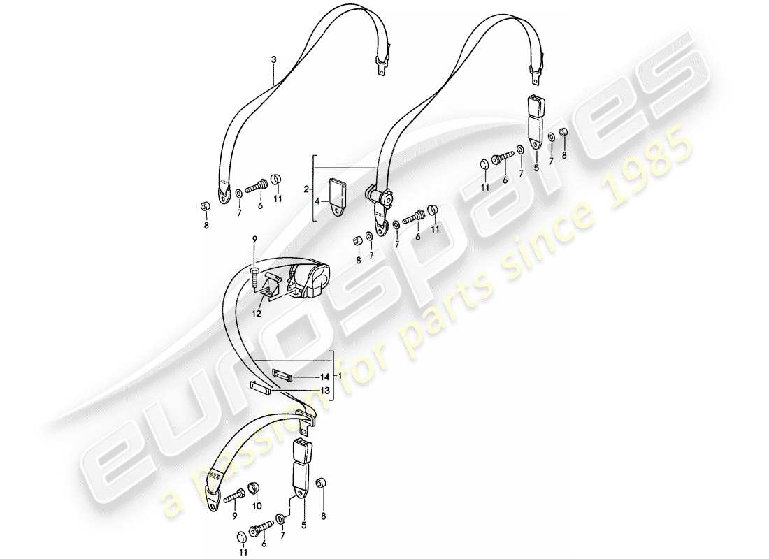 porsche 911 (1987) seat belt part diagram