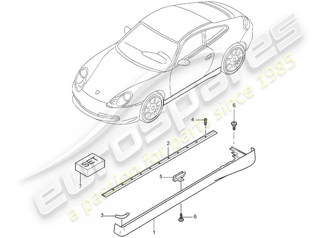 porsche 996 (2005) side member trim part diagram