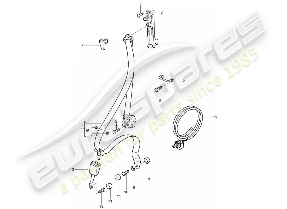 porsche 996 gt3 (2001) seat belt - roll cage part diagram