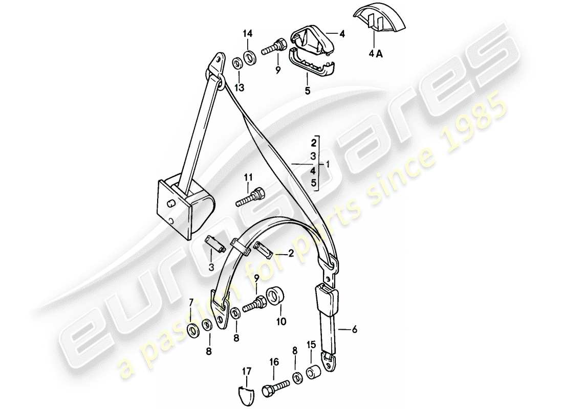 porsche 944 (1983) seat belt part diagram