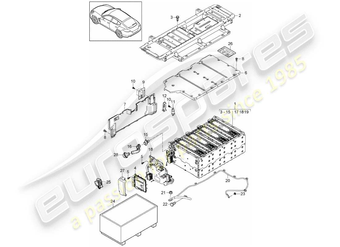 porsche panamera 970 (2013) battery part diagram