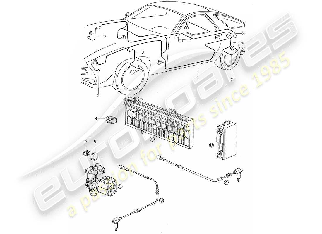 porsche 928 (1988) harness - anti-locking brake syst. -abs- part diagram