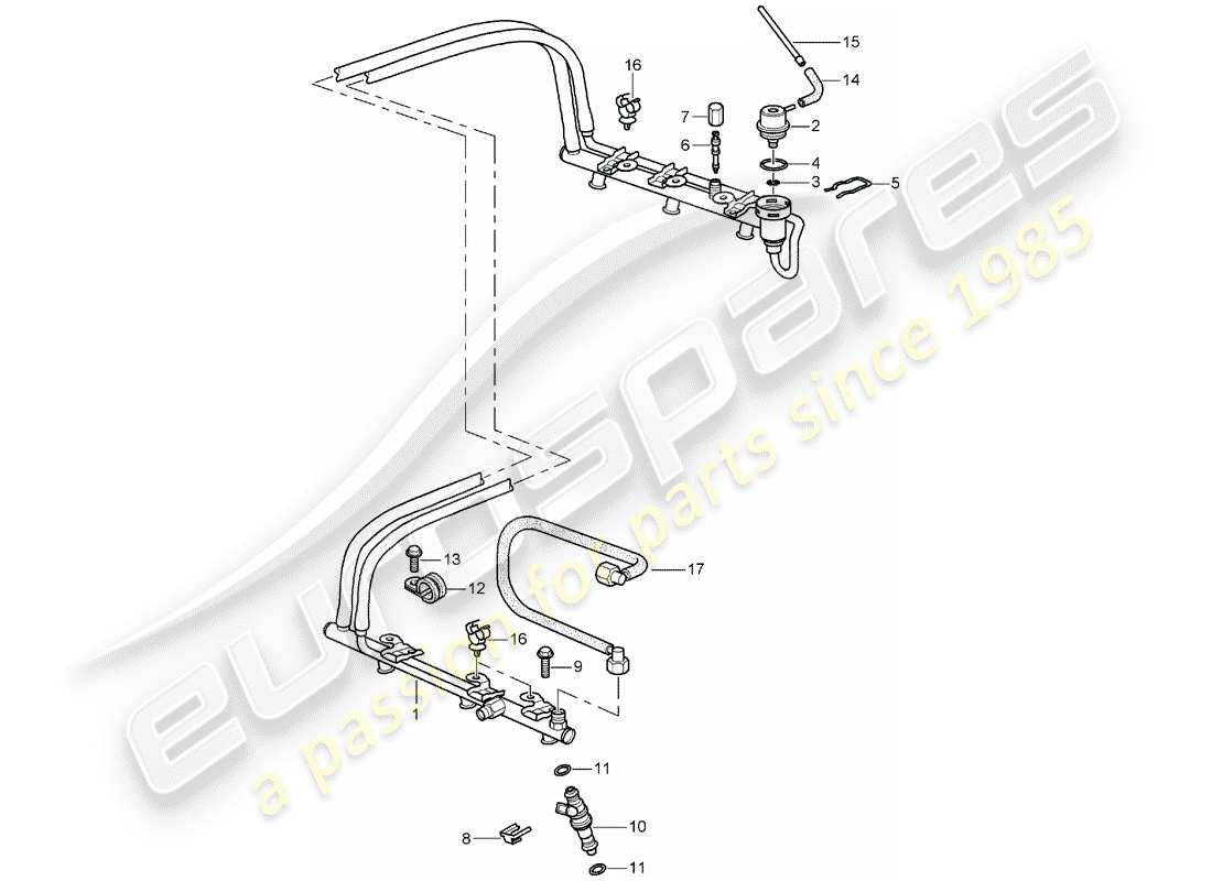 porsche 996 (2005) fuel collection pipe part diagram