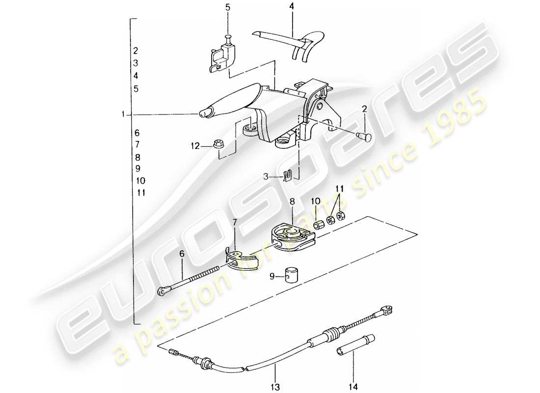 porsche 996 (2005) handbrake - hand brake lever part diagram