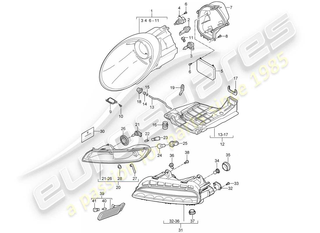 porsche 997 gt3 (2011) headlamp part diagram