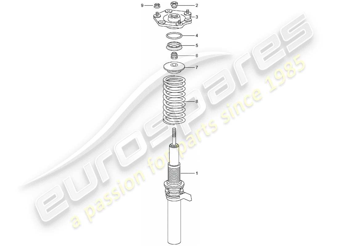 porsche 996 t/gt2 (2001) suspension - shock absorber strut part diagram