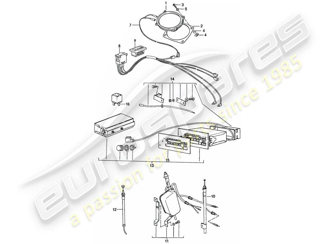 porsche 944 (1983) radio unit - with: - 3 - loudspeaker - f >> 94-cn403 921 - f >> 94-dn400 108 part diagram