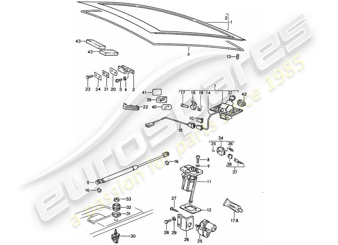 porsche 928 (1995) rear trunk lid - installation parts part diagram