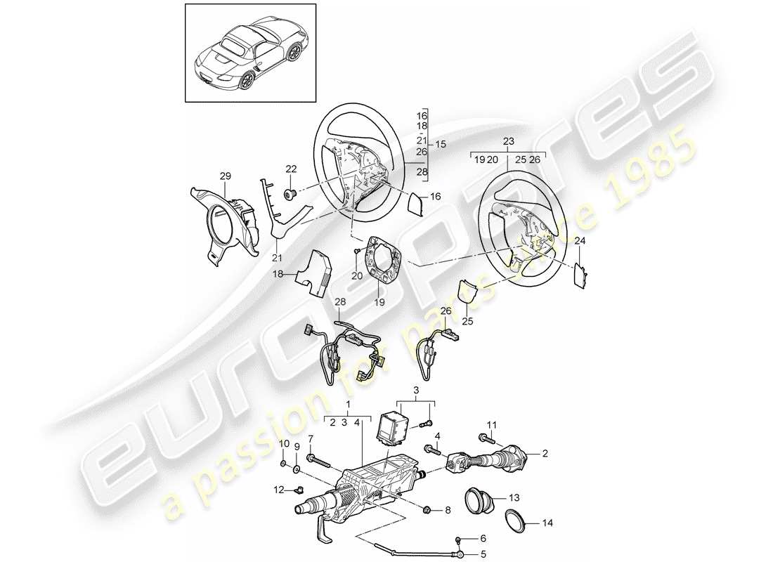 porsche boxster 987 (2012) steering protective pipe part diagram